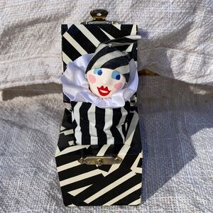 Vintage Jack In The Box Striped Black and White Decorative Box with Doll